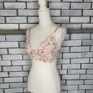 Danskin Swirl Patterned T-Shirt Wirefree Bra Pink and White Multicolor Size 38C